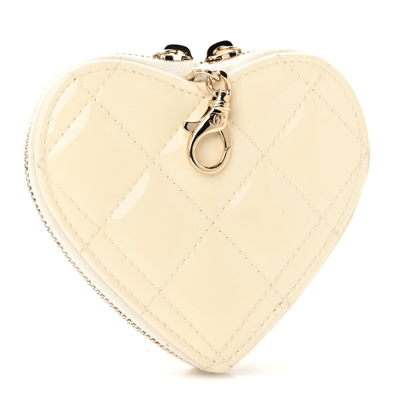 Chanel Patent Calfskin Resin Quilted CC Heart Clutch With Chain Black 6 of 17