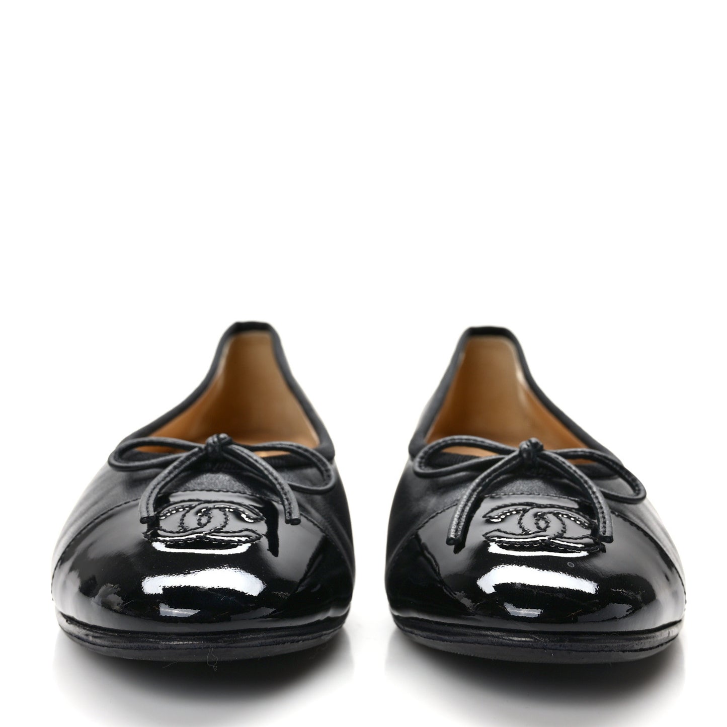 Lambskin Patent CC Cap Toe Ballerina Flats 37.5 Black