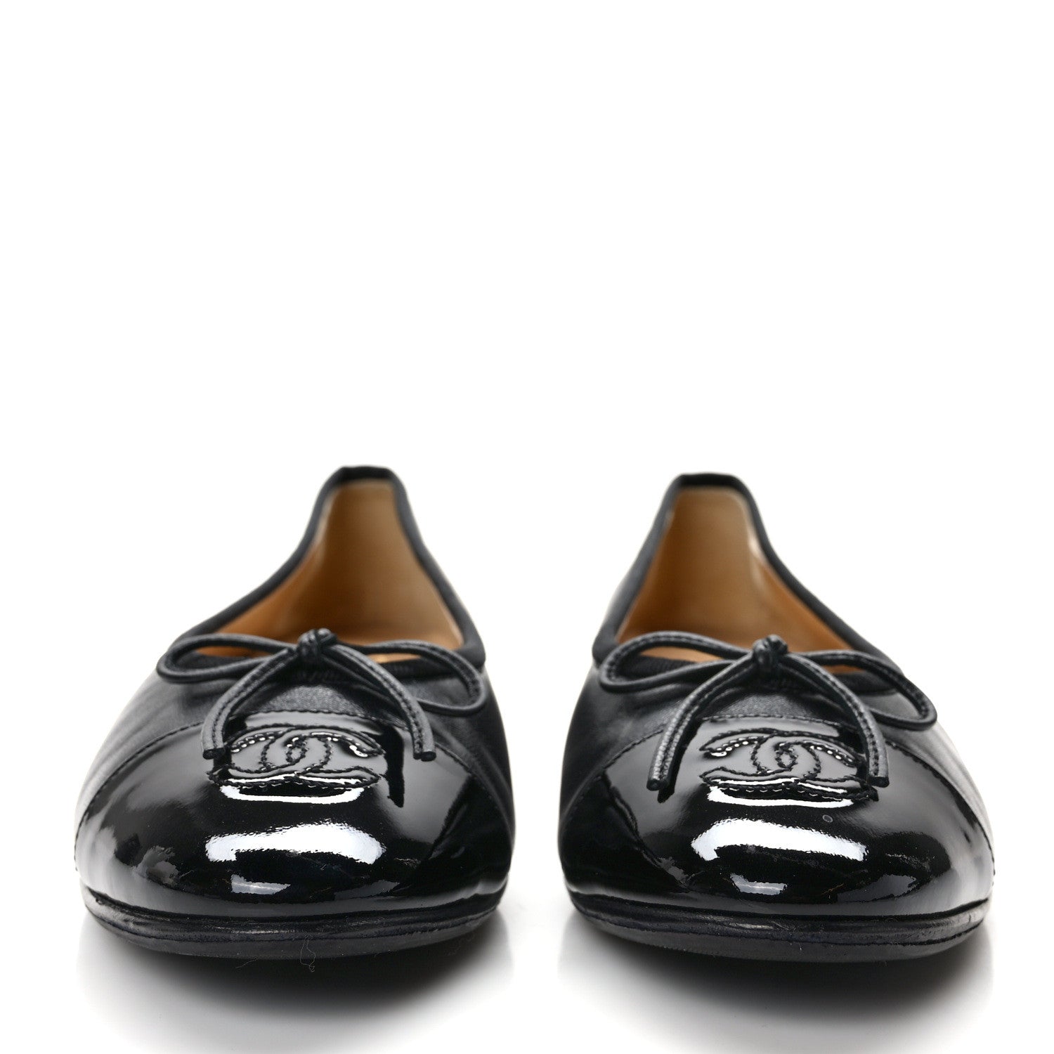 Chanel Lambskin Patent CC Cap Toe Ballerina Flats 37.5 Black 2 of 9
