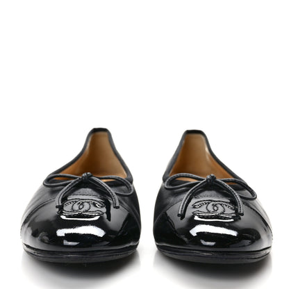 Chanel Lambskin Patent CC Cap Toe Ballerina Flats 37.5 Black 2 of 9