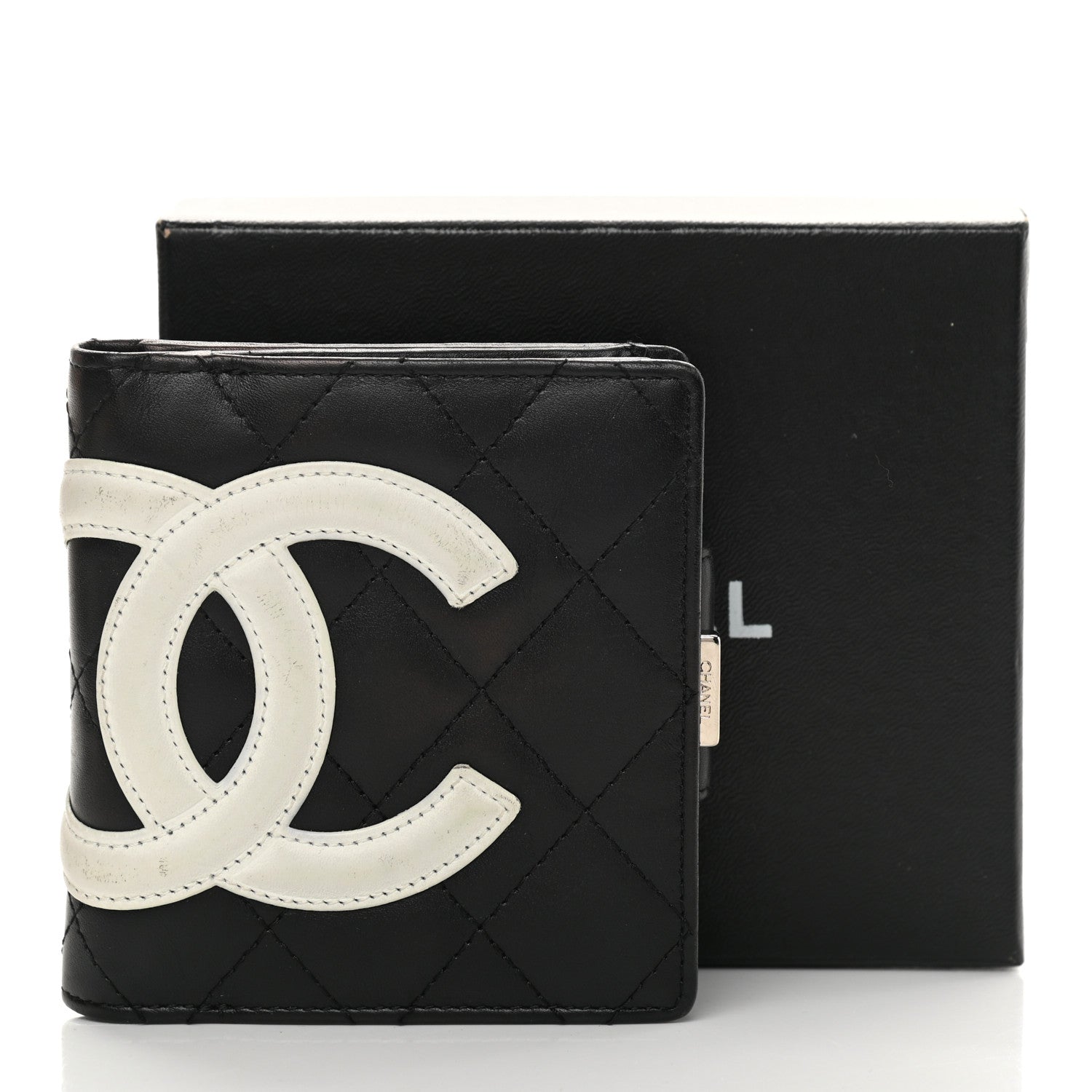 Chanel Calfskin Quilted Cambon Bi-Fold Wallet Black White 12 of 12