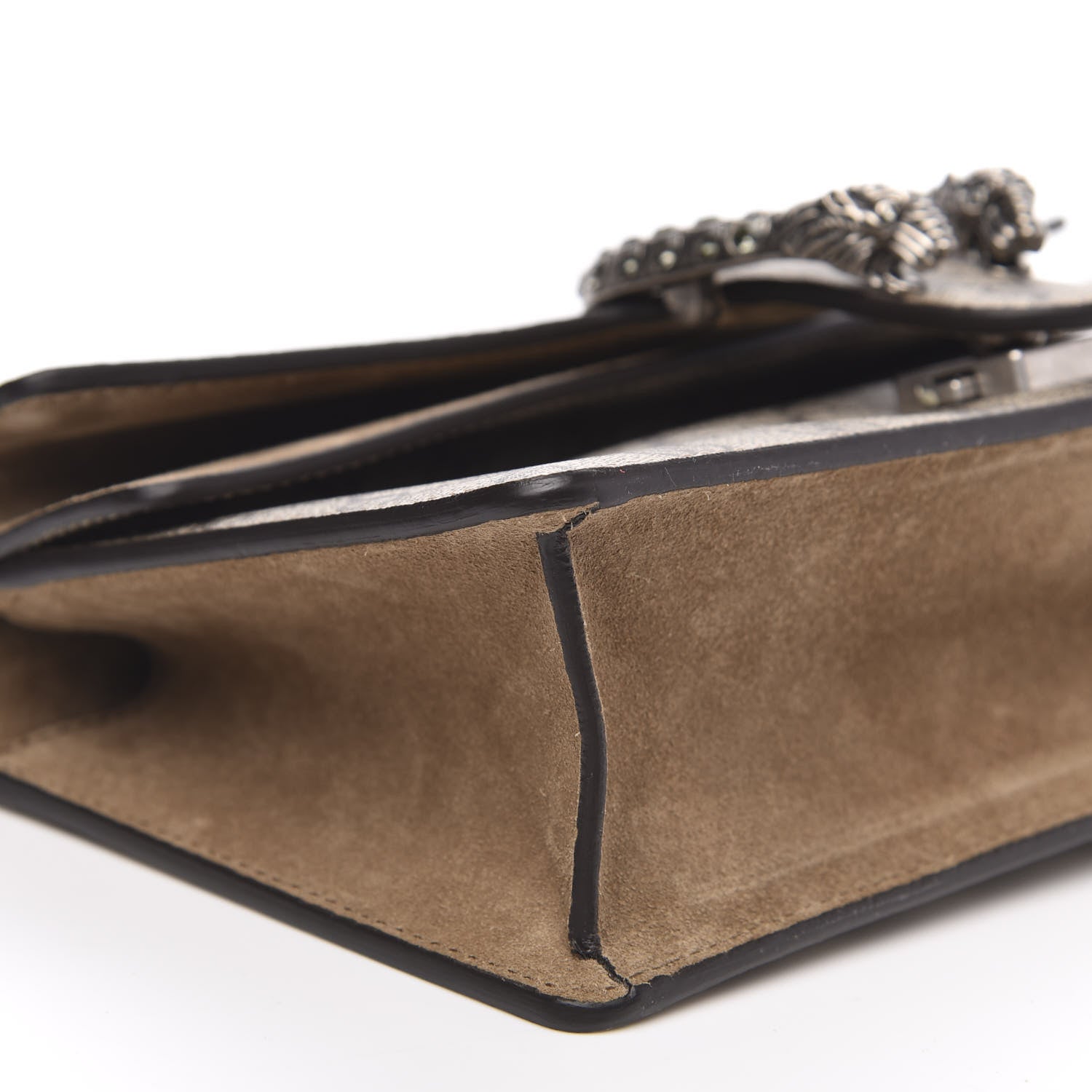 Gucci GG Supreme Monogram Suede Crystal Small Dionysus Shoulder Bag Beige Ebony Taupe 9 of 10