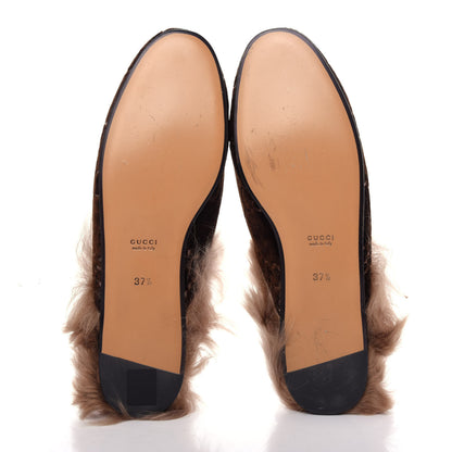 Gucci Velvet GG Monogram Fur Womens Princetown Slippers 37.5 Brown Black Natural 6 of 10