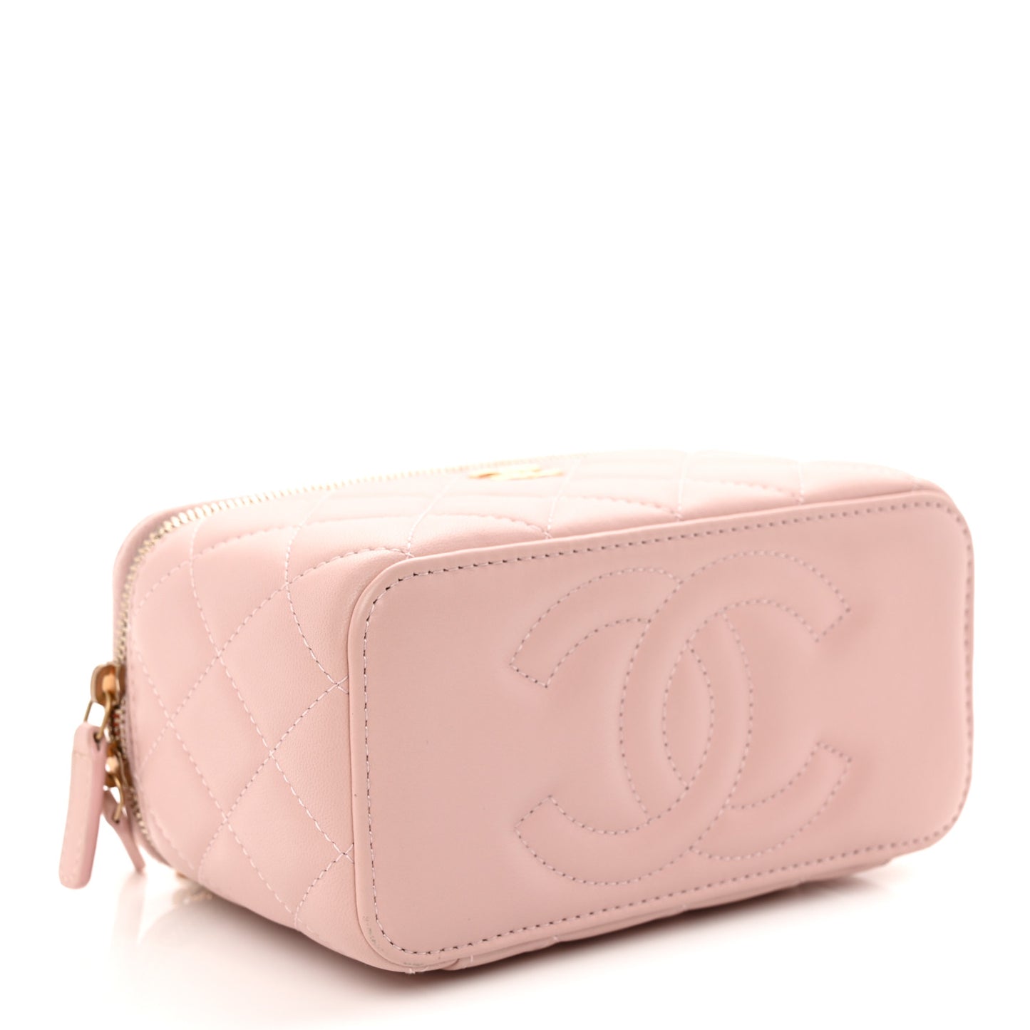 Lambskin Quilted Pearl Enamel Small Vanity Case With Chain Light Pink