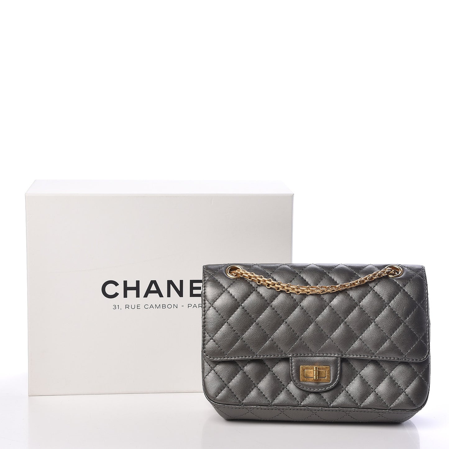 Metallic Calfskin Quilted 2.55 Reissue 225 Flap Charcoal