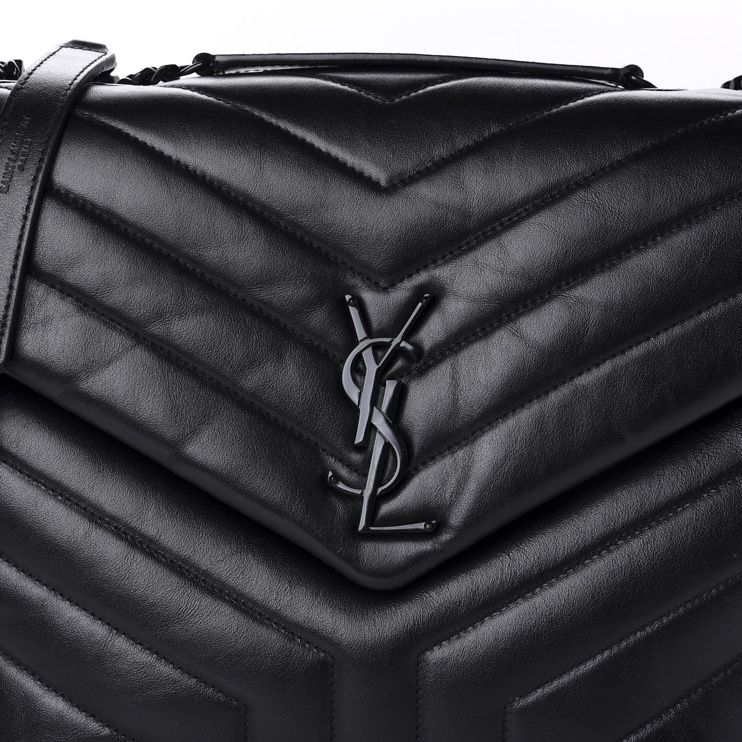 Calfskin Y Quilted Monogram Medium Loulou Chain Satchel Black