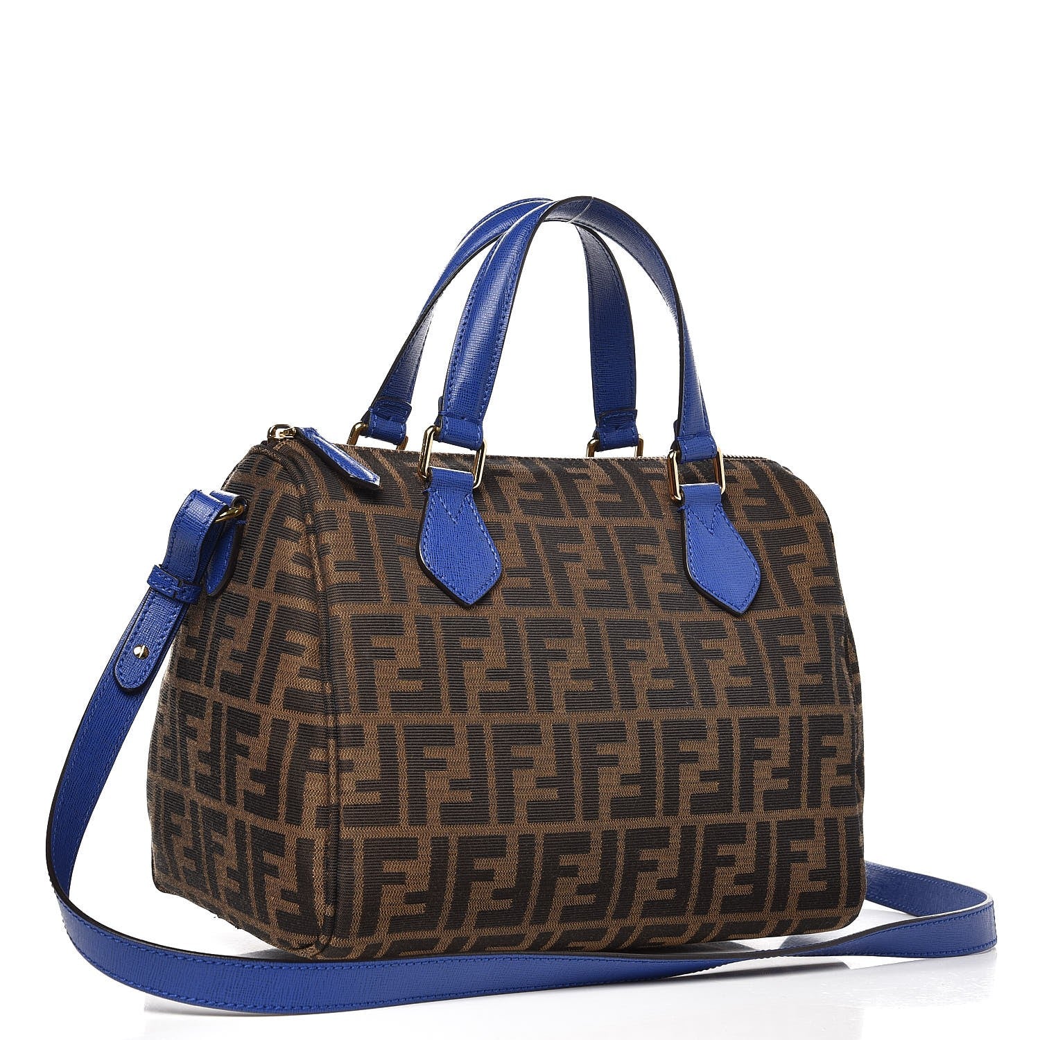 Fendi Zucca Vitello Elite Small Boston Tobacco Blue Neon 3 of 7