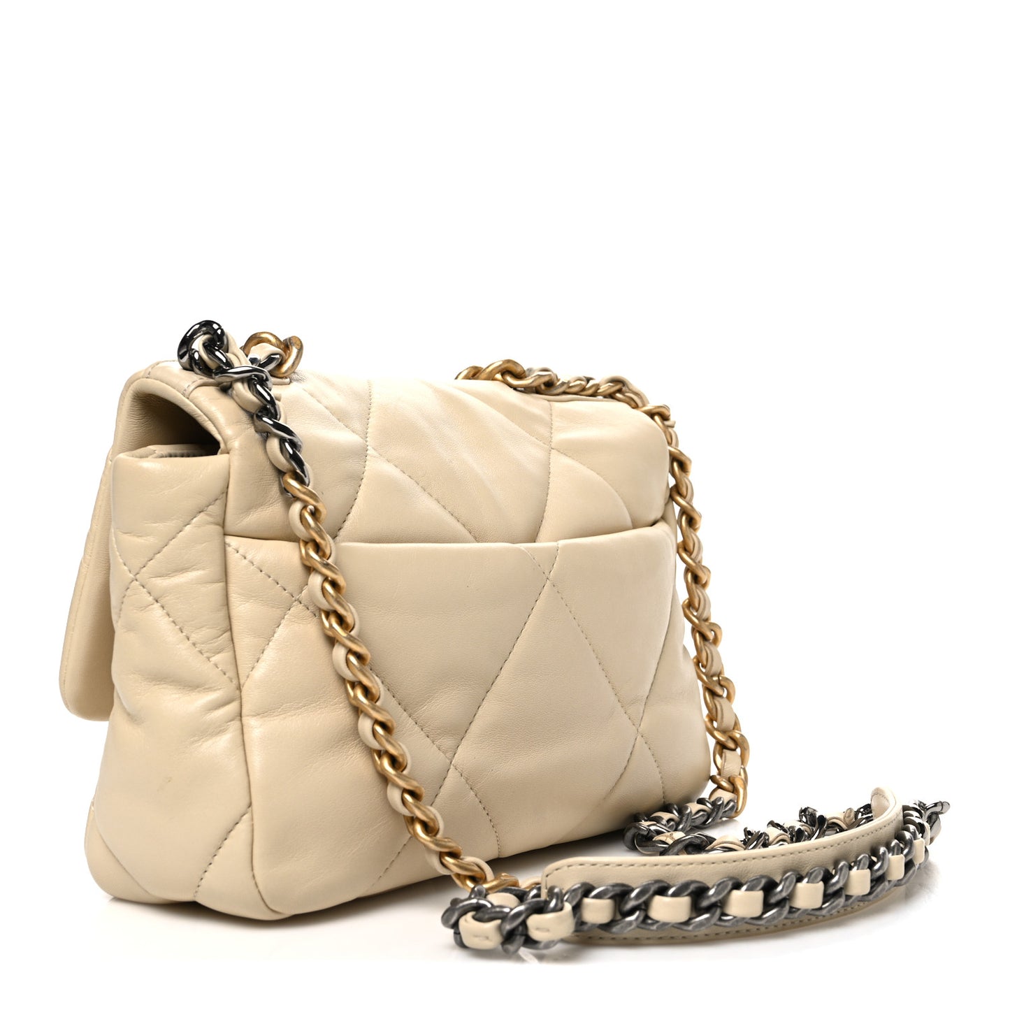 Lambskin Quilted Medium Chanel 19 Flap White White