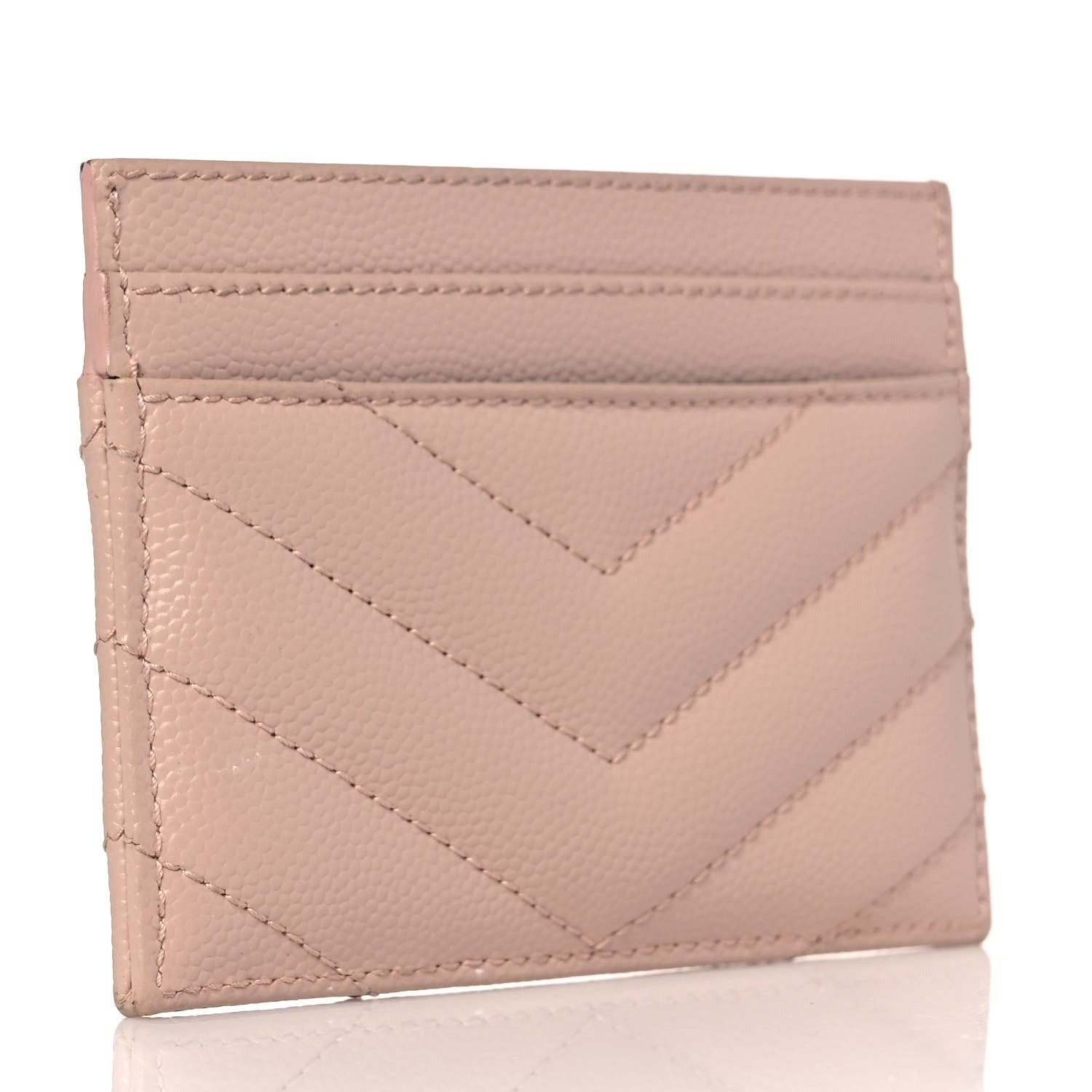 Saint Laurent Grain De Poudre Matelasse Chevron Monogram Credit Card Case Pale Pink 3 of 9