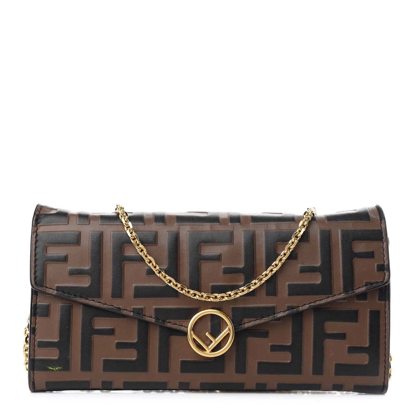Vitello Soft F is Fendi Bi-Color FF 1974 Embossed Continental Envelope Wallet On Chain Maya Black