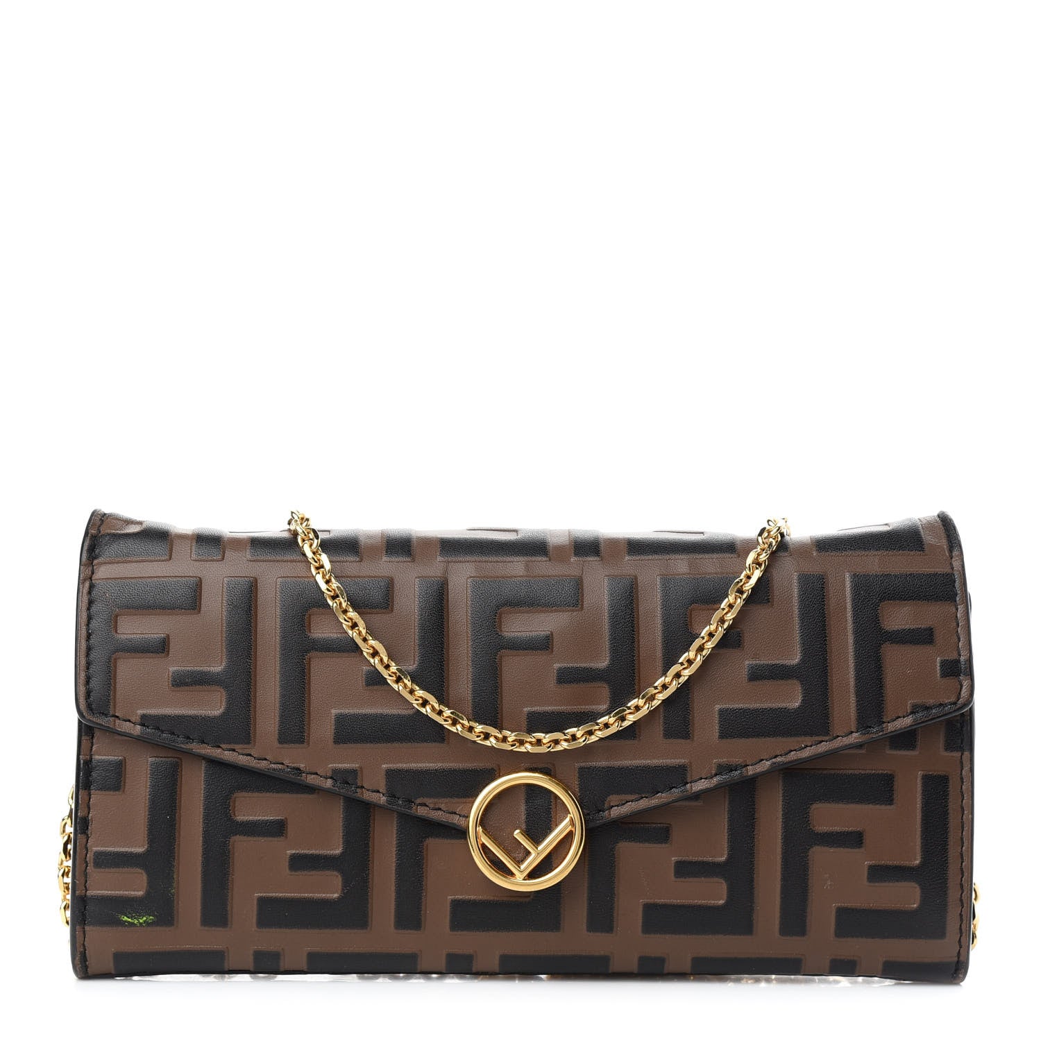 Fendi Vitello Soft F is Fendi Bi-Color FF 1974 Embossed Continental Envelope Wallet On Chain Maya Black 1 of 10