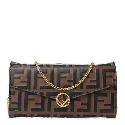 Fendi Vitello Soft F is Fendi Bi-Color FF 1974 Embossed Continental Envelope Wallet On Chain Maya Black 1 of 10