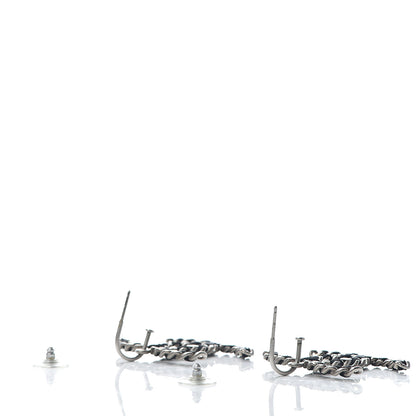 Chanel Satin CC Chain Earrings Silver Black 3 of 4