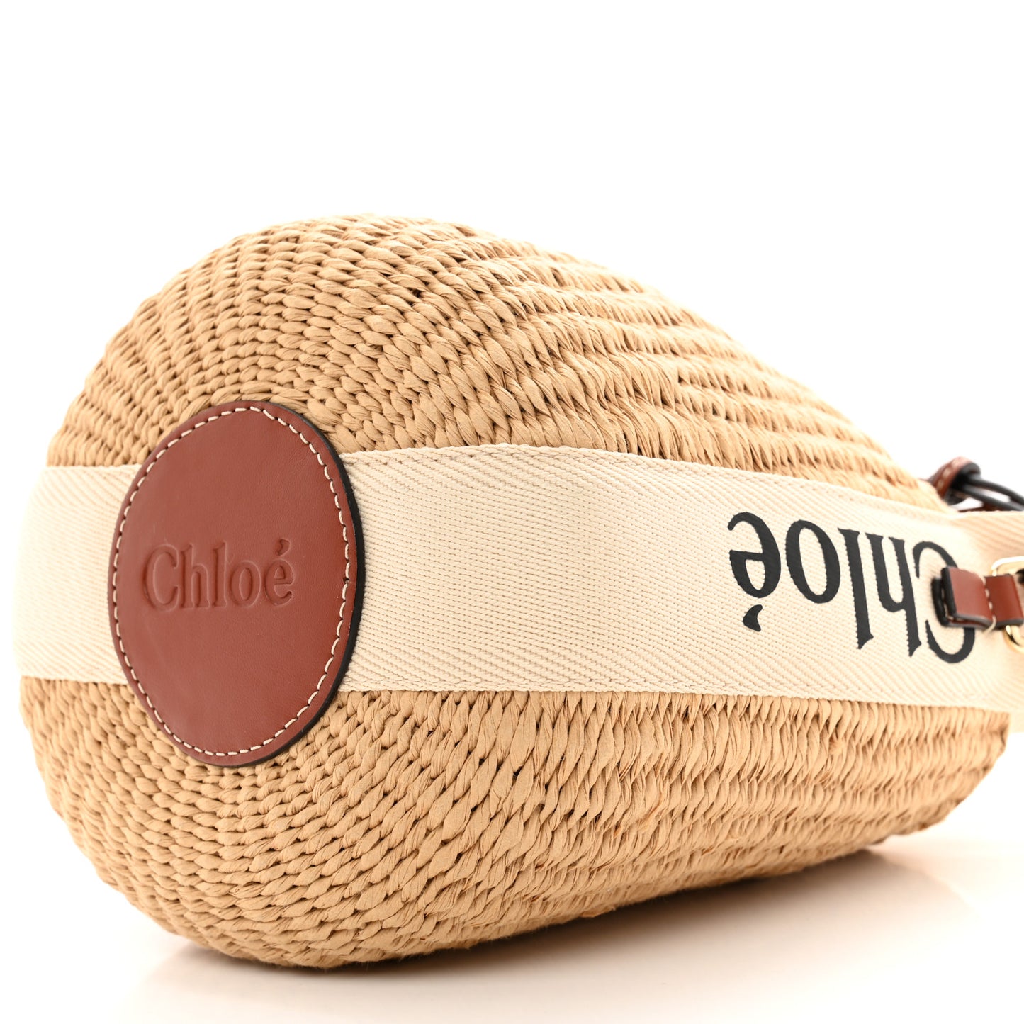 Raffia Calfskin Small Woody Basket Bag Brown