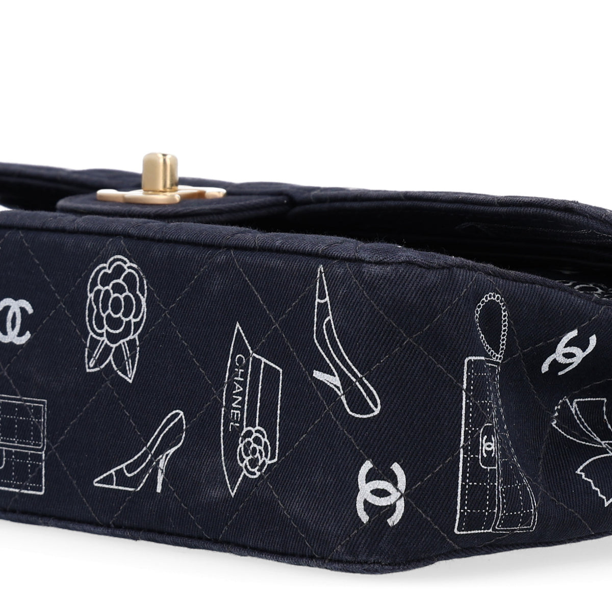 Canvas Printed Quilted Medium Double Flap Blue White