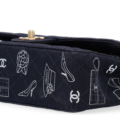 Chanel Canvas Printed Quilted Medium Double Flap Blue White 10 of 10