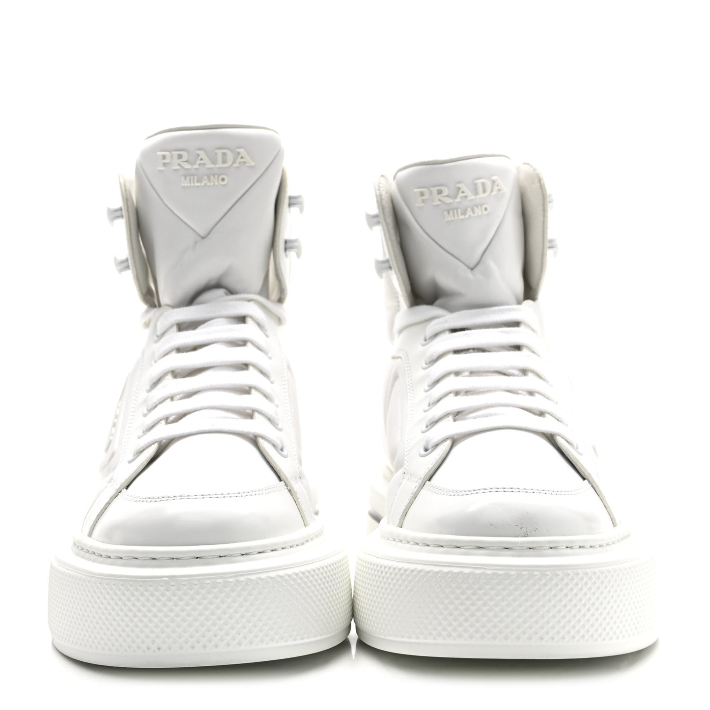 Re-Nylon Gabardine Spazzolato Macro Quilted Triangle Logo High Top 45mm Sneakers 38.5 White