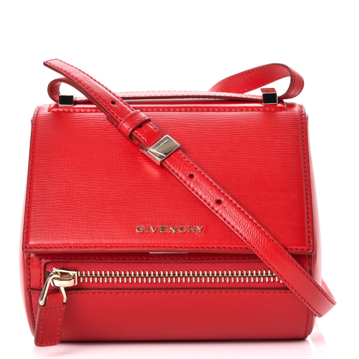 Textured Calfskin Mini Pandora Box Crossbody Bag Red