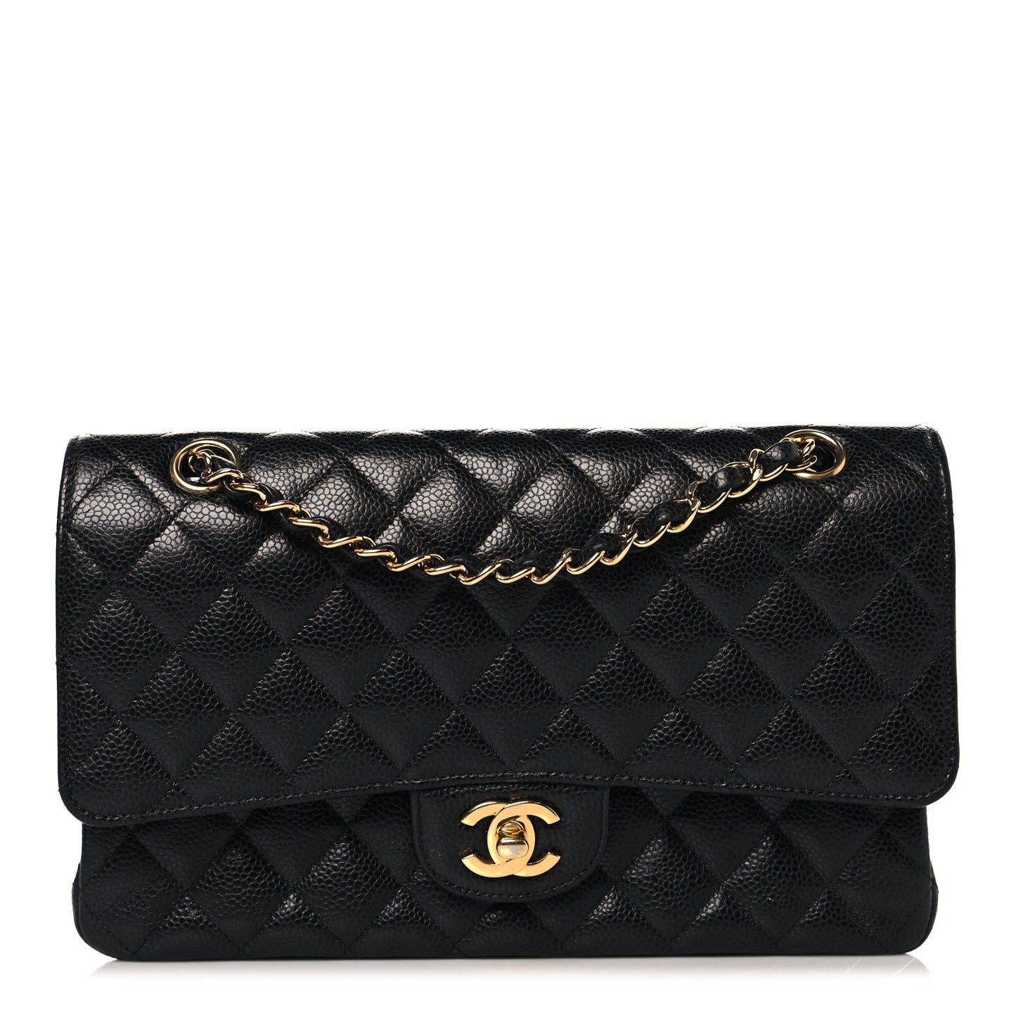 Caviar Quilted Medium Double Flap Black