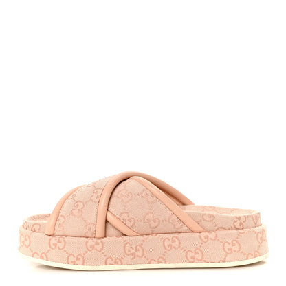Gucci Monogram GG Calfskin Angelina Platform 55mm Slide Sandals 37 Light Pink 1 of 9