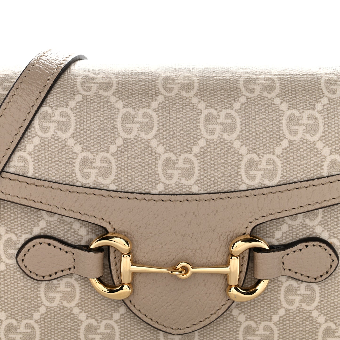 GG Supreme Monogram Textured Dollar Calfskin Mini Horsebit 1955 Shoulder Bag Beige Mystic White Oatmeal