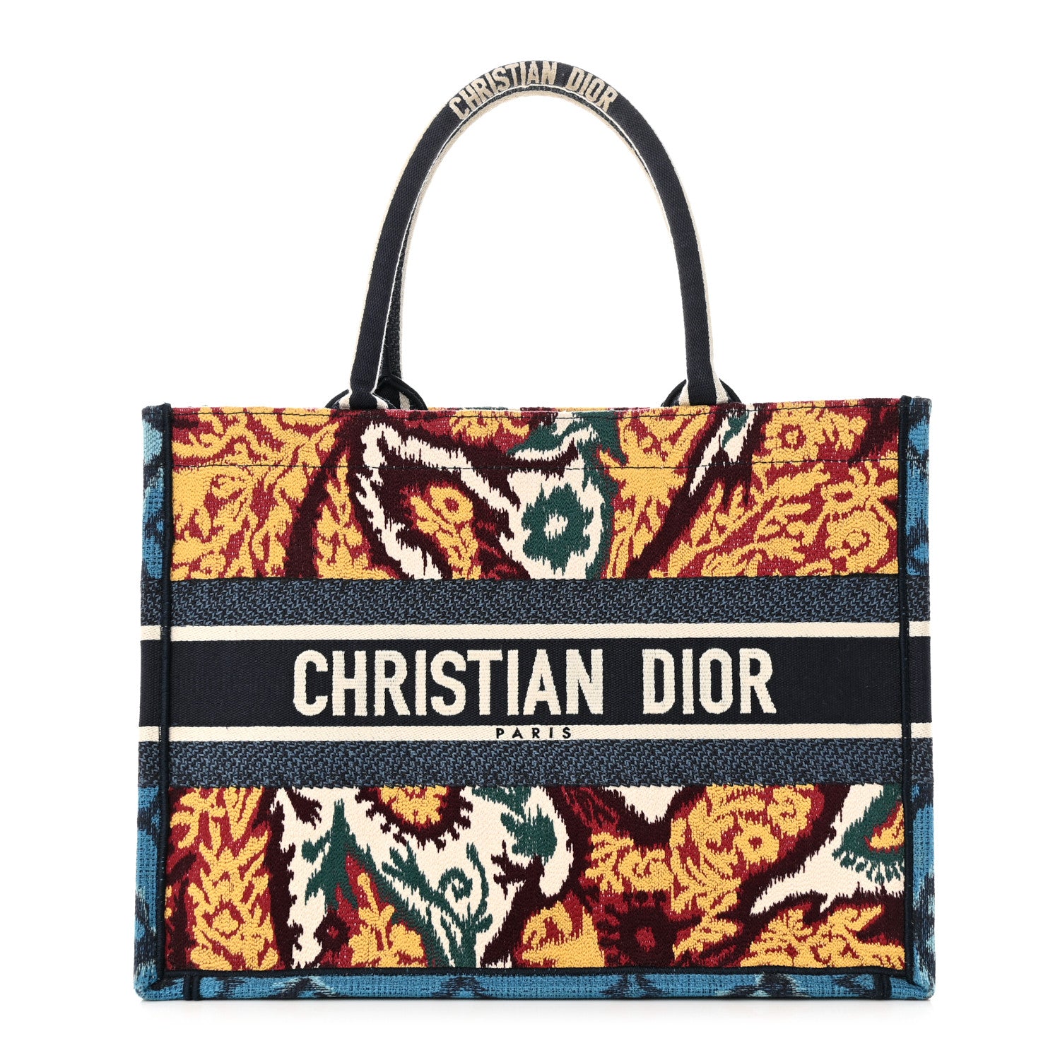 Christian Dior Canvas Embroidered Paisley Medium Book Tote Blue Multicolor 1 of 15