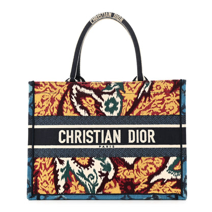 Christian Dior Canvas Embroidered Paisley Medium Book Tote Blue Multicolor 1 of 15