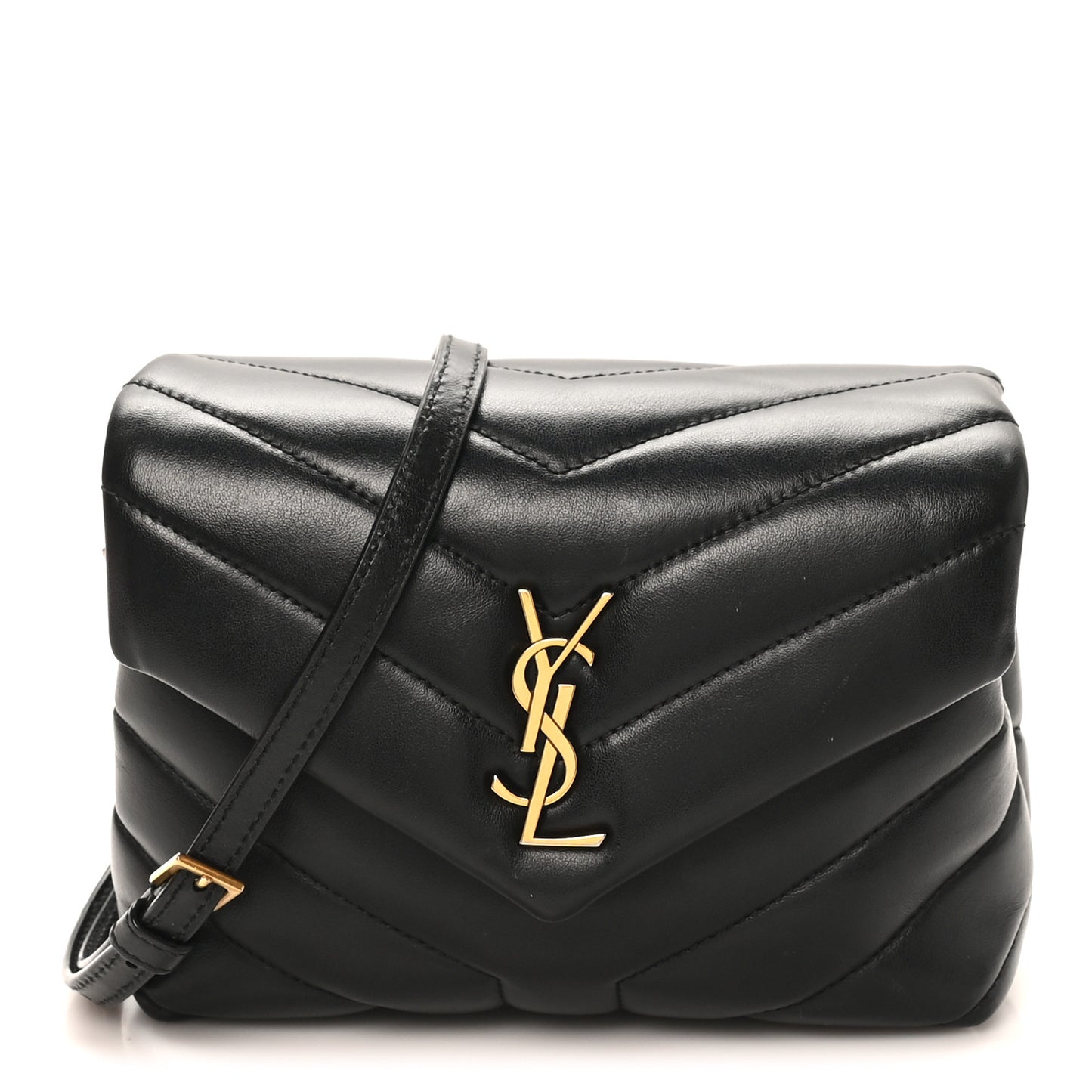 Calfskin Y Quilted Monogram Toy Loulou Crossbody Bag Black