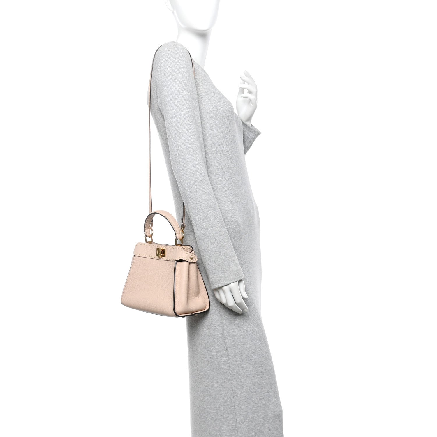Fendi Cuoio Romano Selleria Mini Peekaboo Iconic Satchel Rosa Plaster 2 of 14