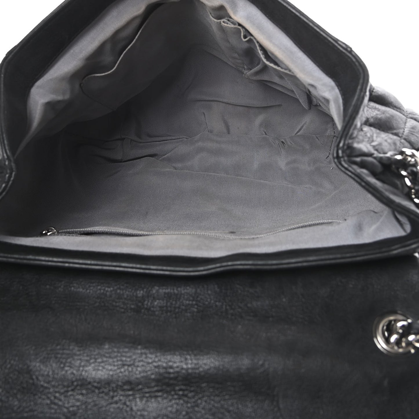 Washed Lambskin Quilted Large Chain Around Flap Black