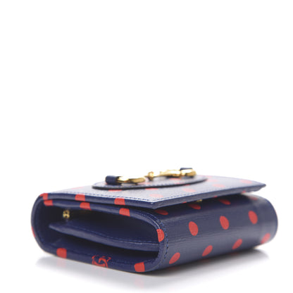 Gucci Shangai Calfskin Polka Dot Horsebit 1955 Flap Card Case Wallet Blue Orange Sailor Blue 3 of 6