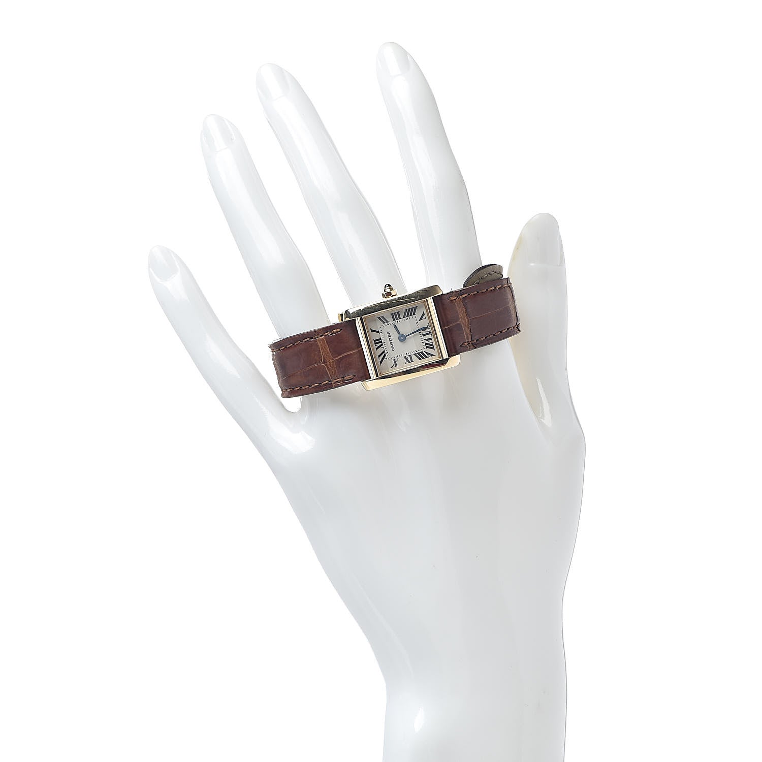 Cartier 18K Yellow Gold Alligator 20mm Tank Francaise Quartz Watch Brown 2 of 9