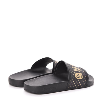 Gucci X SEGA Supreme Canvas GUCCY Stars Womens Slide Sandals 36 Black Gold 4 of 8