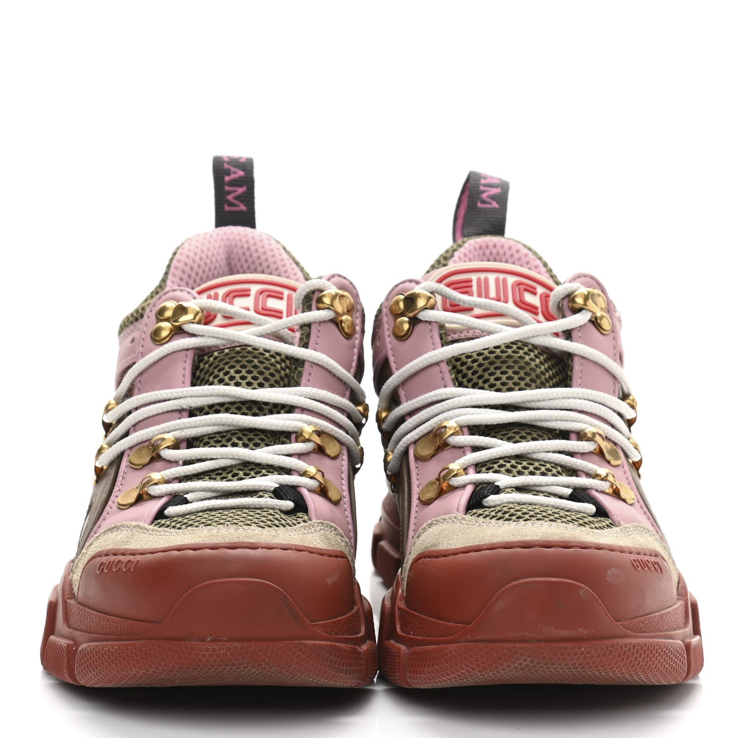 Gucci X SEGA Mesh Canvas Calfskin Womens Flashtrek Sneakers 35 Military Oatmeal Carmine Rose Ardesia 2 of 10