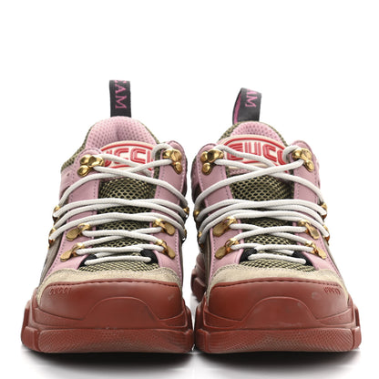 Gucci X SEGA Mesh Canvas Calfskin Womens Flashtrek Sneakers 35 Military Oatmeal Carmine Rose Ardesia 2 of 10