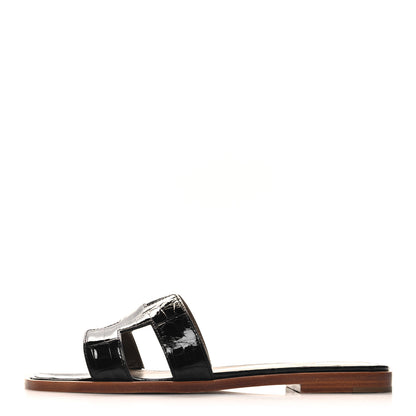 Hermes Shiny Alligator Oran Sandals 36.5 Black 1 of 9