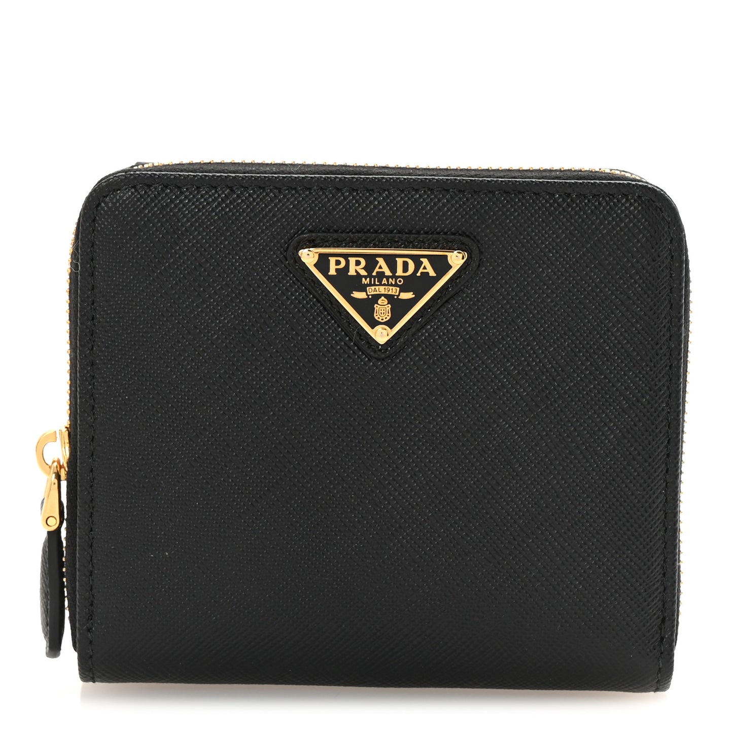 Saffiano Triangle Compact Zip Around Wallet Black