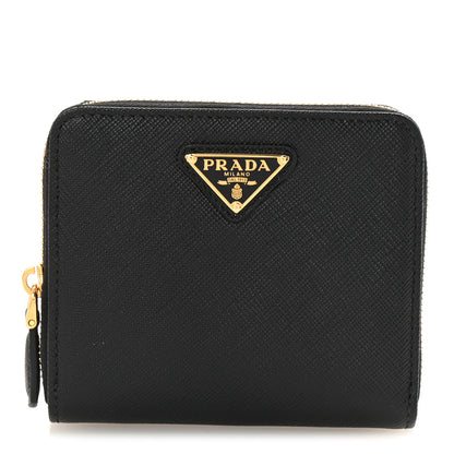 Prada Saffiano Triangle Compact Zip Around Wallet Black 1 of 7