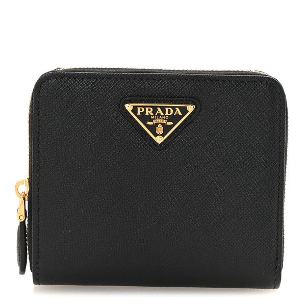 Prada Saffiano Triangle Compact Zip Around Wallet Black 1749121