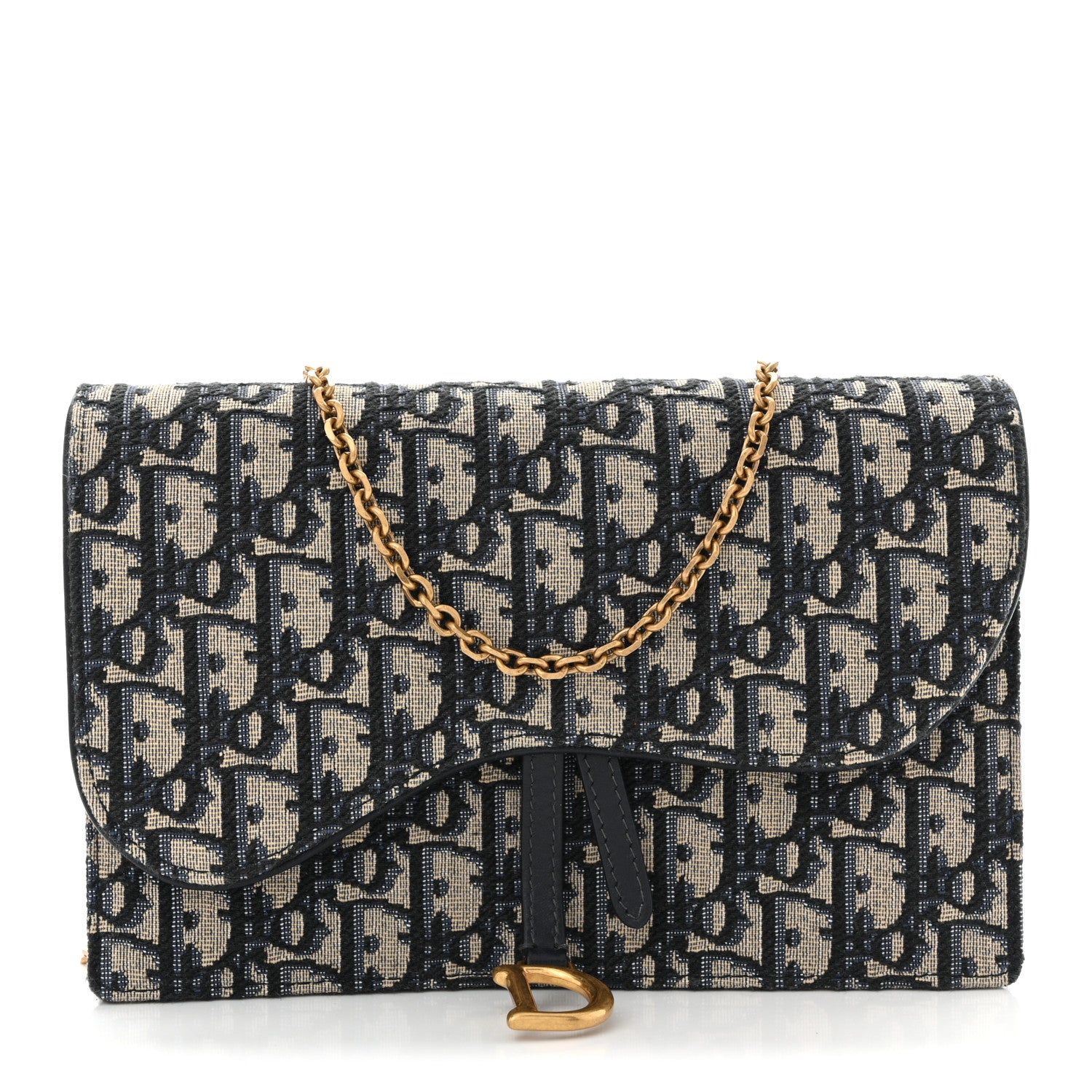 Christian Dior Oblique Saddle Chain Pouch Blue 1 of 9