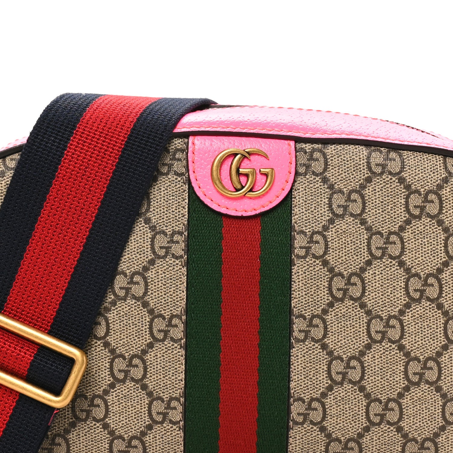 Gucci GG Supreme Monogram Textured Dollar Calfskin Web Ophidia Small Crossbody Bag Beige Ebony Fuchsia 8 of 10