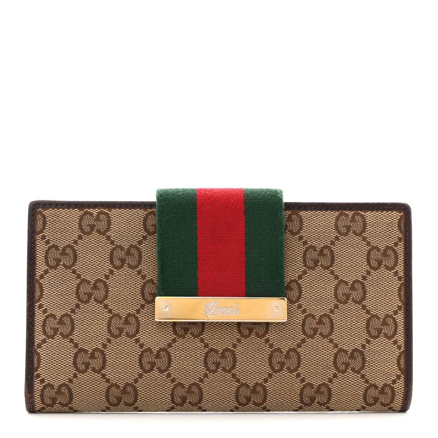 Gucci Monogram Calfskin Ladies Web Continental Wallet Beige Ebony Cocoa 1 of 18