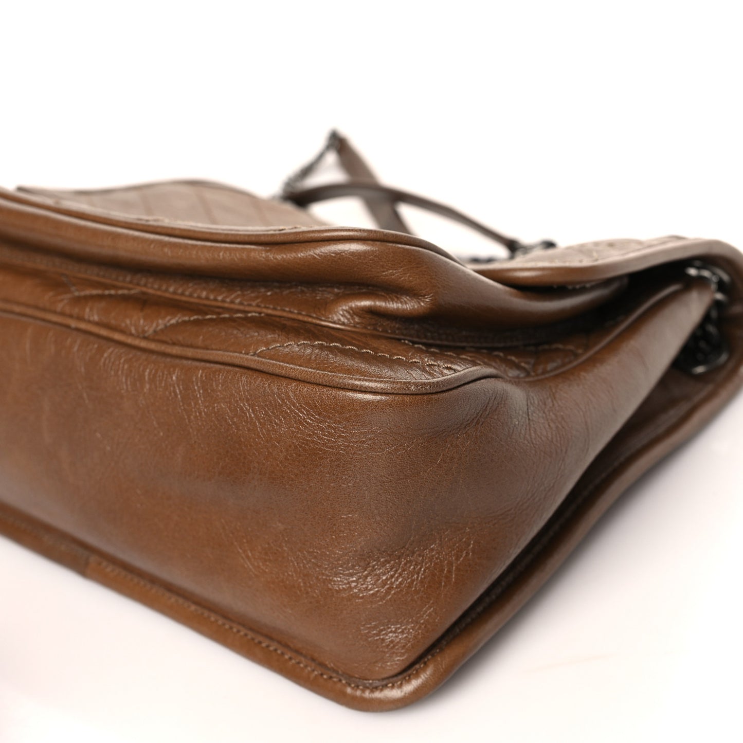 Crinkled Calfskin Matelasse Monogram Medium Niki Chain Satchel Tan Brown