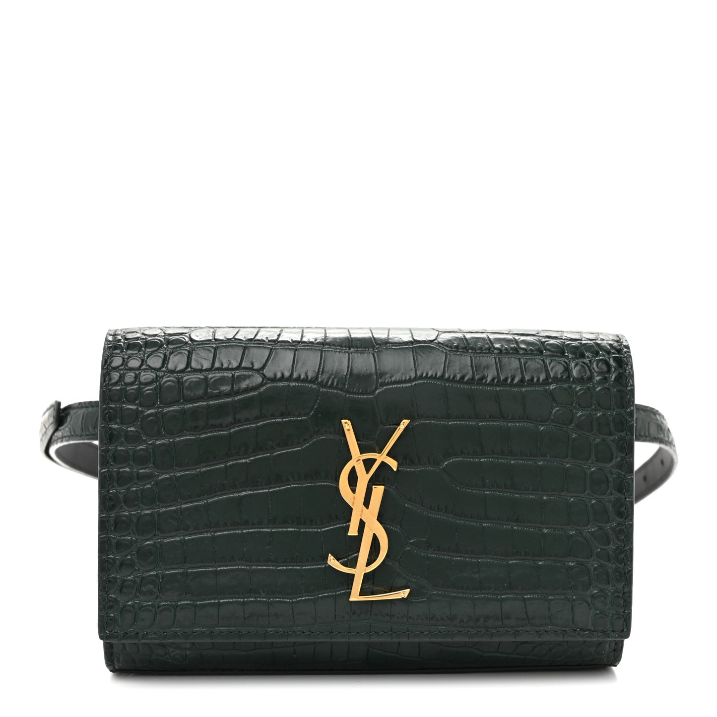 Calfskin Crocodile Embossed Monogram Kate Belt Bag  Dark Mint
