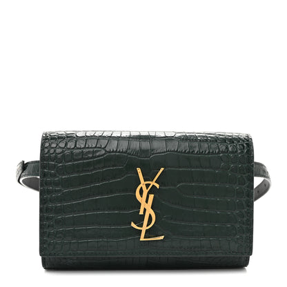 Saint Laurent Calfskin Crocodile Embossed Monogram Kate Belt Bag  Dark Mint 1 of 9