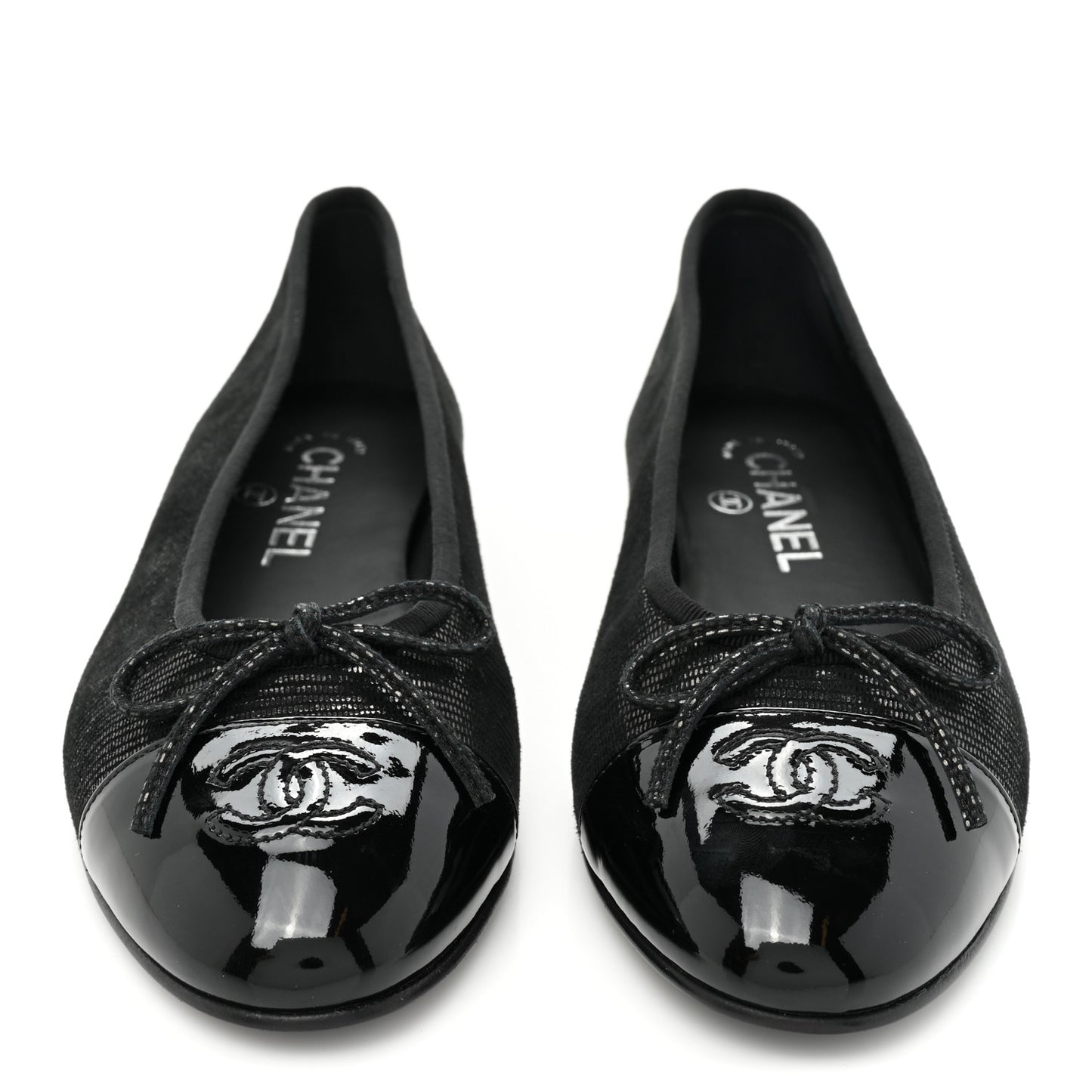 Suede Patent Cap Toe CC Ballerina Flats 38 Black