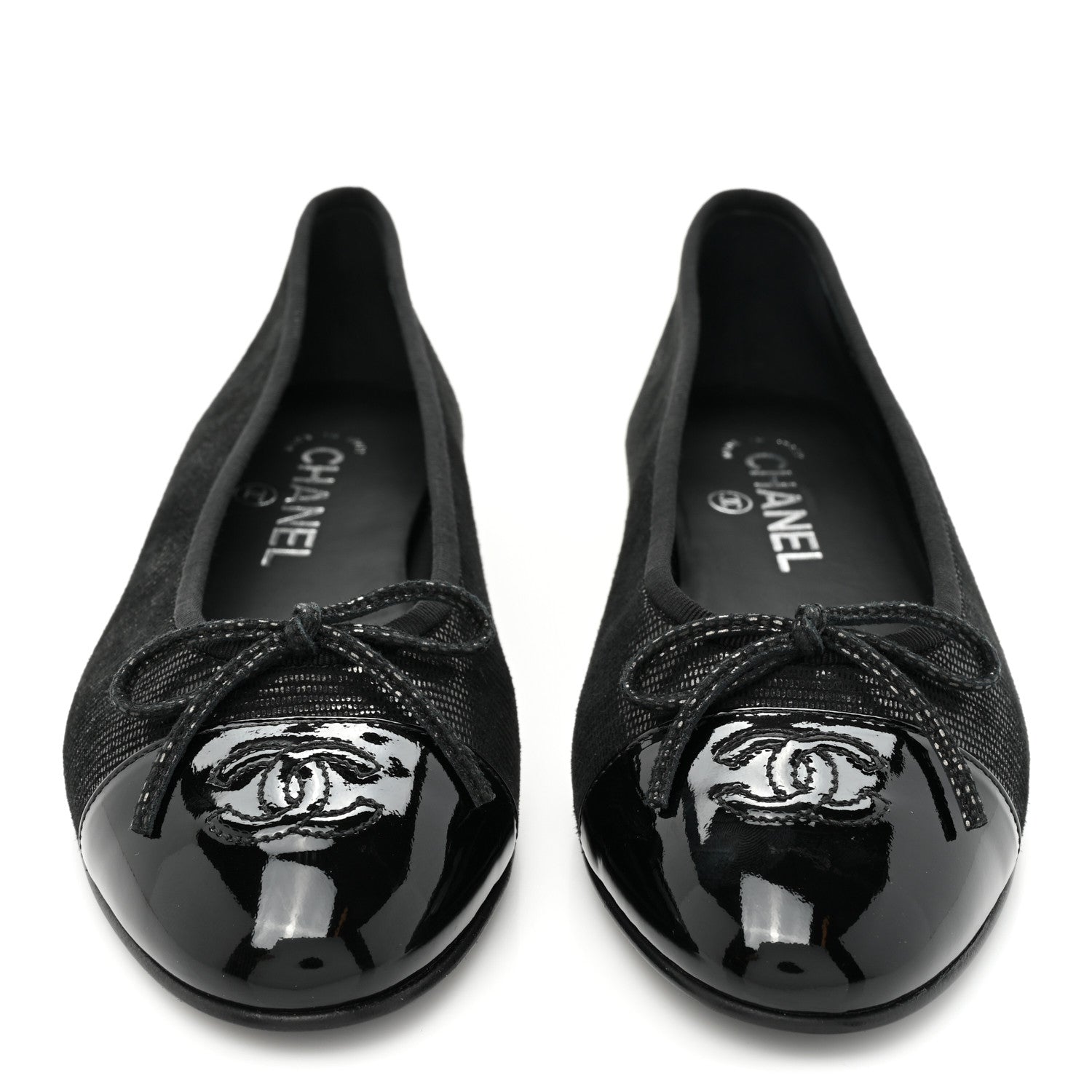 Chanel Suede Patent Cap Toe CC Ballerina Flats 38 Black 2 of 9