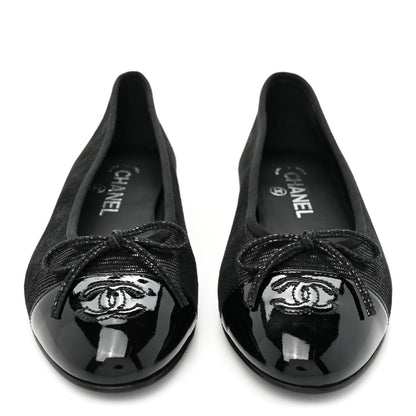 Chanel Suede Patent Cap Toe CC Ballerina Flats 38 Black 2 of 9
