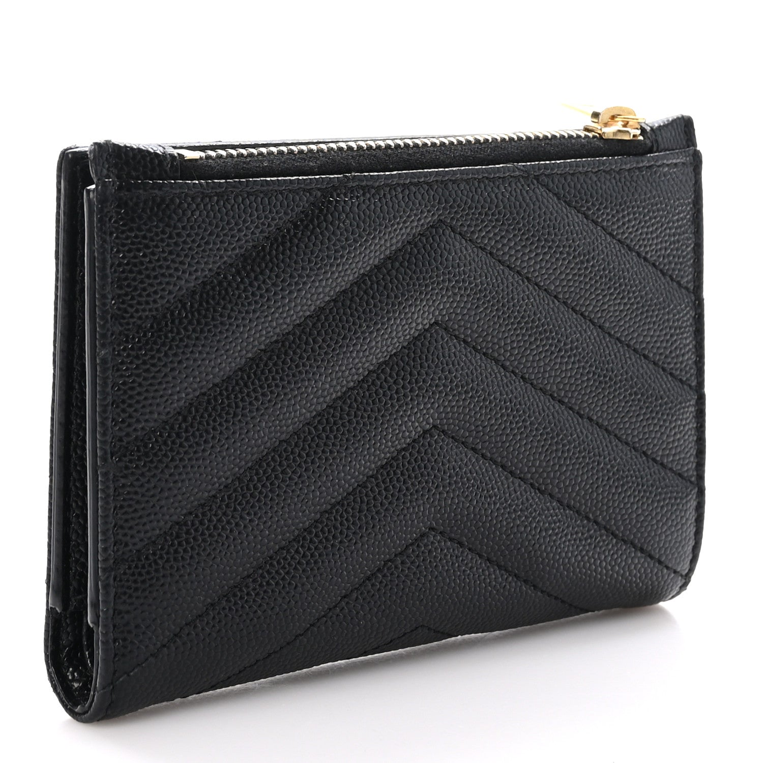 Saint Laurent Grain De Poudre Matelasse Chevron Monogram Zipped Two-Part Wallet Black 3 of 9