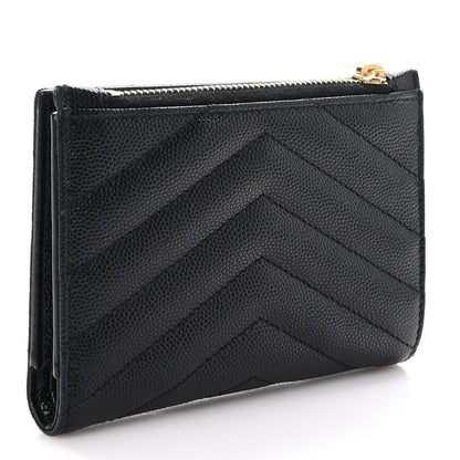 Saint Laurent Grain De Poudre Matelasse Chevron Monogram Zipped Two-Part Wallet Black 3 of 9